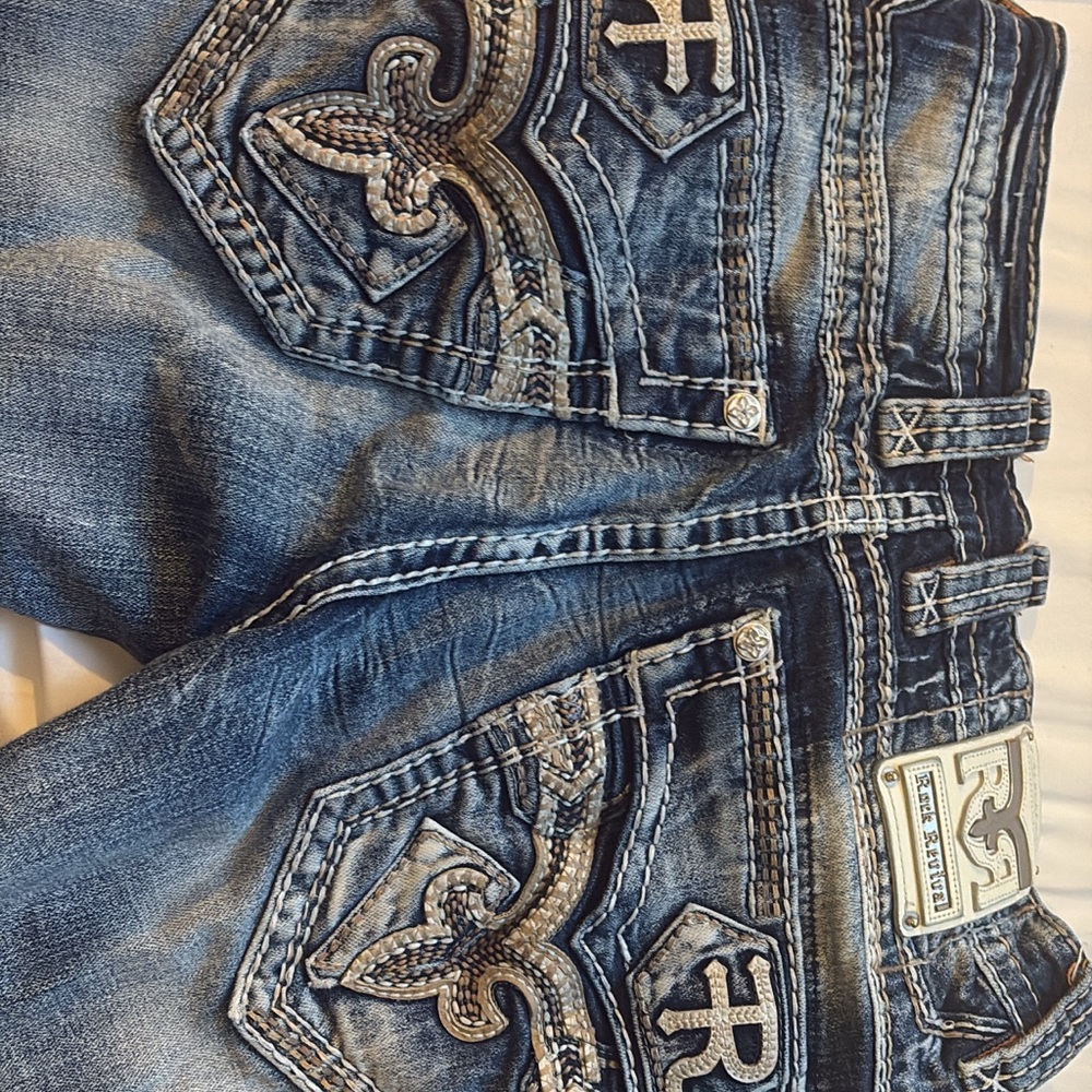 Rock Revival Distressed Blue Jeans